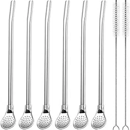 RUHIRA Reusable Stainless Steel Drinking Straws with Filter Spoon 6 Pieces Yerba Mate Tea Bombilla Drinking Straws with 2 Pieces Cleaning Brushes Set, 7.1inch Long-picture-26