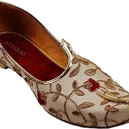 deeuco Men's Ethnic Cream Premium Fabric Flooral Embroidery Design Wedding,Party and Sherwani Jutti,Mojari-picture-37