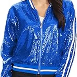 anna-kaci Womens Long Sleeve Front Zip Track Stripe Sequin Bomber Jacket-picture-28