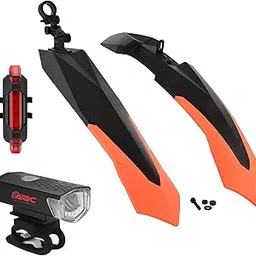 ABC AMOL BICYCLE COMPONENTS Bicycle Front & Rear Double Colour Mudguard with Iron Fitting + Cycle Waterproof USB Rechargeable Front & Back Light (Orange)-picture-20