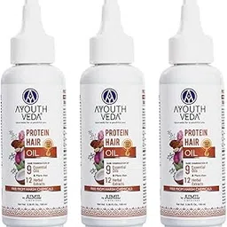Ayouthveda Protein Hair Oil For Healthy Hair | Blend of Essential Oil & 12 Herbal Extracts | Strengthen The Roots & Makes Hair Shiny | A Non Sticky Formula For Dandruff Control (Pack of 3-100ml each)-image-5