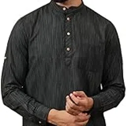 latest chikan Men's Cotton Regular Self Design Short Kurta Full Sleeves - Casual Ethnic Wear-picture-53