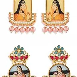zaveri pearls Combo of 2 Gold Tone Padmavati Inspired Dangle Earring For Women-picture-14