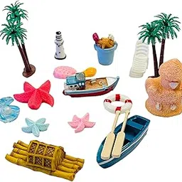 Krisah 18 pcs Resin Beach Theme Miniature Decor Items X Small for Fairy Gardens, Terrariums, Doll Houses, Craft Work, Cake Decorations-picture-20
