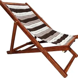 iAnanas Sheesham Wood Relaxing Chair for Living Room Portable Folding Patio Chair Wooden Easy Chair for Bedroom Outdoor Lounge Chair (Brown and White)-picture-29