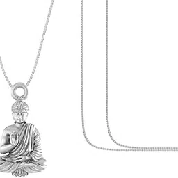 akshat sapphire Sterling Silver (92.5% purity) Spiritual God Gautam Buddha Chain Pendant with Chain for Men & Women Religious Gautam Buddh Chain Locket-picture-34