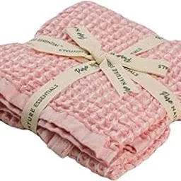 PNE Waffle Weave Face Towels, 100% Cotton, Pink Chambray, 30x30 cm, Pack of 3, Honeycomb Texture, Quick-Drying, Lightweight-picture-10