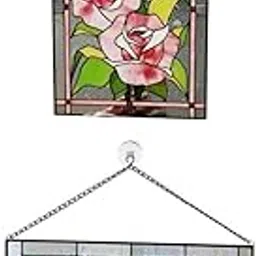 bnf® 2Pcs Stained Rectangle Window Panel Wall Decor Rose and Peony | Home D©cor | Suncatchers & Mobiles-picture-60