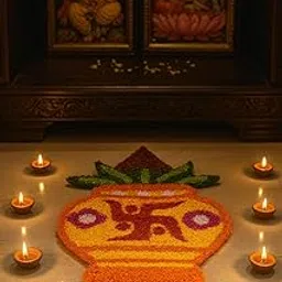 Readymade Kalash Rangoli Mat for Diwali Decoration | 15x18 Inch Kalash Shaped Mat | Decorative Rangoli Carpet for Pooja Room, Home Entrance, Festival Decor, Wedding Decoration-picture-26