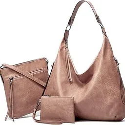 syga PACK OF 3 Women's Bags Large-Capacity Soft Hobo Bag,Sling Bag With Clutch(PINK)-picture-10