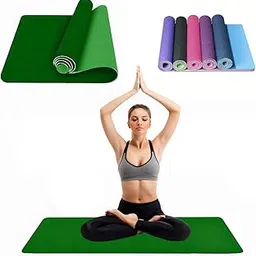 ZETO Yoga Mat for Women and Men, 6 mm Thick TPE Material, Workout Mat, Fitness, Exercise Mat for Home, Anti Slip Mat, Gym Mat, Size 72 X 24 Inch, Dual Color (Dark Green) image 1