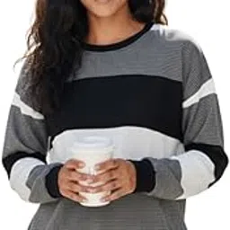buddy jelly trends Women's Striped Knit Oversized Pullover Sweater | Casual Loose Crewneck Jumper Top in Strip | Lightweight Long Sleeve Monochrome Fashion for Fall & Winter-picture-36