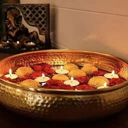 A S CRAFTS HUB Urli Bowl for Floating Flowers and Tea-Light Candles Home, Office and Table Decor Size : 9inches (Hammered Urli Bowl)-image-1