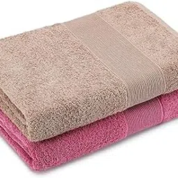 haus & kinder Harmony Combed Bath Towel Pack Of 2,Large Size Bathing Towels,100% Cotton Towel for Men,Women,Gym Towels,Spa Towel,500 GSM,Almond & Mulberry,70 x 140cm Perfect for Everyone,Assorted-image-4