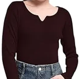 dream beauty fashion Women's V- Neck Long Sleeve Slim Fit Casual Tee Top, 23" inches (Trisha-01-P)-picture-41