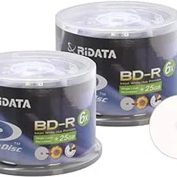 100 Pack Ridata 6X BD-R BDR 25GB Single Layer Blue Blu-ray White Inkjet Hub Printable Recordable Blank Media Disc with Spindle Packing-picture-15