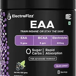ElectroFizz Advanced EAA Supplement For Men & Women With Hydration Blend & Vitamins | 9000 mg EAA intra workout Supplement With BCAA 5000Mg - Black Currant Flavour - 8 Servings - Powder 100G-picture-52