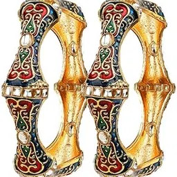 9blings Hexagonal Kundan Meenakari 2pc Bangle For Women and Girls-picture-43