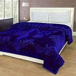CHANGERS Embossed Blankets,Quilt,duvets,dohar Solid Colour Ultra Soft Floral Double Bed Heavy Mink Winter Blanket (Blue)-picture-11