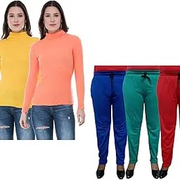 indiweaves Women Winter Wear Combo Pack- Full Sleeves High Neck/Skivvy and Fleece Warm Lower/Track Pants Pack of 5-picture-20