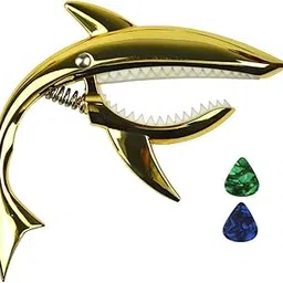 SLS music Shark Capo for Guitar Zinc Alloy Capo for Acoustic Guitar with 2 Guitar Picks for Ukulele Bass Acoustic & Electric Guitar (Golden)-image-99