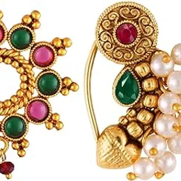 Vivastri's Premium Gucchedar Maharashtrian/Peackock Styled Nosepin Combo Set Of 2 For Ladies-VIVA1033-1174NTH-Press-Multi-picture-11
