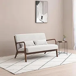 Modern 2 Seater Loveseat Sofa Premium Boucle Upholstery Solid Wooden Frame with Comfortable Armrests Compact Sofa for Living Room, Bedroom & Office (Off White)-picture-11