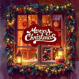 Festive Window Gloow Polyester Fabric Backdrop Poster | Christmas Lights Window Scene Backdrop Hanging for Party Decoration and Photo Background-picture-17