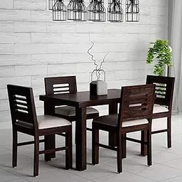 Wiprowood Sheesham Wood 4 Seater Dining Table Set for Home Hall || Solid Wood Dining Table with 4 Cushion Chairs for Hotels || Dining Room Sets (Drak Walnut Finish, 4 Seater)-picture-13