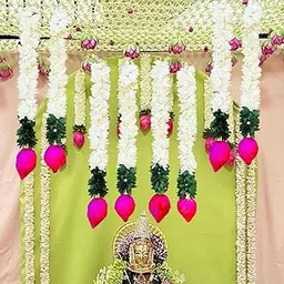 SAI PRASEEDA Artificial Flower Lotus Bud Hanging Garlands 5-Pack (White, 15 inch Each) | Decorative Floral Garland Toran for Home, Wall, Door, Parties, Temple and Home Decoratoin.-image-81