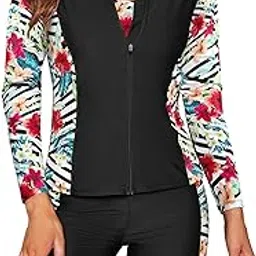 Women's 3 Pieces Long Sleeve Rush Guard Zip Front Athletic Swimsuit Sports Bra with Boyshort Bottoms Tankini Swimwear-image-73