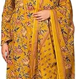 meera fab Women's Cotton Blend V-Neck Plus Size Anarkali Printed Kurta with Palazzo & Dupatta-picture-28