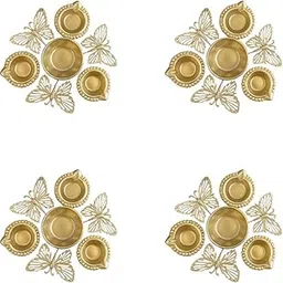 DULI Peacock Decorative Urli Bowl Pack of 4 Handcrafted Bowl for Floating Flowers T-Light Candle for Home and Diwali Gift -7 inches | Diwali Decor | Festive Decor | (7Inches- ButterflyUrlic4)-image-2