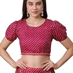 fr frolic rolic Frolic Rolic Women's Readymade Pink Bandhej Crop Top Blouse-picture-10