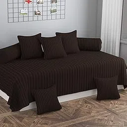 Himanshu Enterprises - Microfiber Solid & Striped 8 Pieces Diwan Set with Single bedsheet, 5 Cushions Covers and 2 Bolster Covers-DIWAN_Set-Brown-picture-44