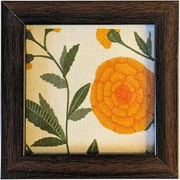 ABOLEE HOMES Coaster with Marigold Floral Print –(Set of 4) | Wooden Square Shaped Frame | Stylish Ethnic Tabletop Design | Ideal for Home & Office | Perfect for Tea Cups, Coffee Mugs & Glasses-picture-24