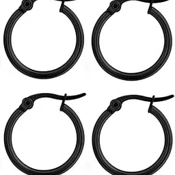 (2 Pair) Small Size Trendy Black Color Round Shaped Press Screw Pierced Style Clip On Metal Barbell Ninja Earring Hoop Bali Stud For Men And Women-picture-10