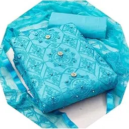 kudeeo fashion Women's Pure Cotton Unstitched Embroidered Dress Material with Najmeen Dupatta & Moti Work – 3 Piece Set (Top+Bottom+Dupatta)-picture-33