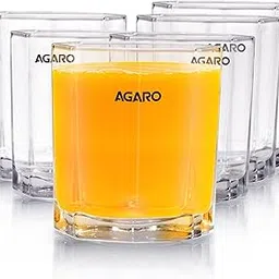 AGARO Elegant Octagonal Glass 200ml set of 6, Juice and Water Drinking Glass Transparent.-picture-23