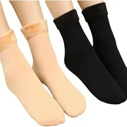 t trendy mart Thermal Winter Socks for Women, Seamless Sleeping Snow Boots Socks, 2 Pairs, Beige and Black-picture-38