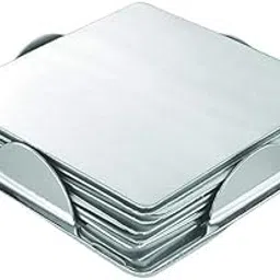 Stainless Steel Coaster Set with Stand, 6-Pieces, Silver-picture-59