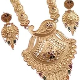etisa Traditional Gold-Plated Long Necklace Set with Earrings-picture-34