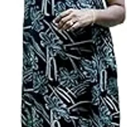 Women's Floral Print Kaftan Dress, Short Sleeve Casual Lounge Wear, Black and Blue Pattern, Summer Beach Cover Up-picture-19