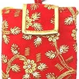Shubh Shagun Ethnic Embroidered Women Girls Mobile Pouch (Velvet Sitara Red)-picture-18