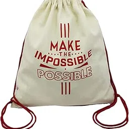 greencraft Cotton Canvas Drawstring Backpack Bag 14X16 Inch (Pack of 1) Make the Impossible Possible String Bag Beach Travel Sackpack Shopping Sack Bag Pack-picture-11
