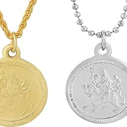 morir 2PCS Brass Gold/Silver Plated Goddess Maa Durgaa Maata Rani Durga Bisa Kavach Yantra Coin Pendant Necklace Jewellery For Men Women-picture-16