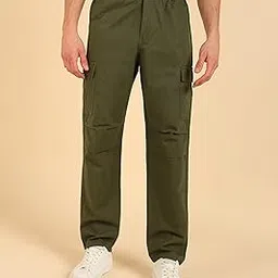 montrez Men's Comfort Loose Fit High-Rise Cargos Trousers (Green)-picture-11