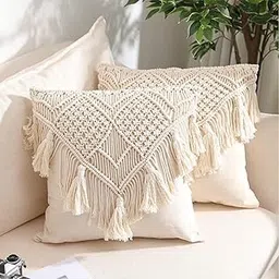 Handmade Crochet Cushion Cover, 16x16 Inch Boho Decorative Pillow Case, Off White Throw Pillow for Sofa & Bed, Durable & Stylish Home Decor-picture-30