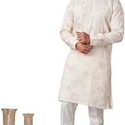 ekatva ethnic Men Off White Matka Silk Embroidered Kurta with Pyjama-picture-56