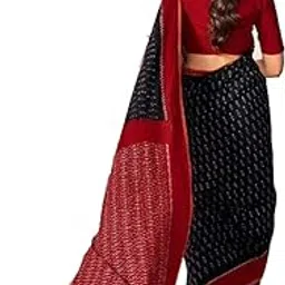 radha lakshmi Handicrafts Women's Ikat Hand Block Print Jaipuri Mul Mul Cotton Pure Saree With Blouse Piece (Barakha 08), Maroon-picture-51